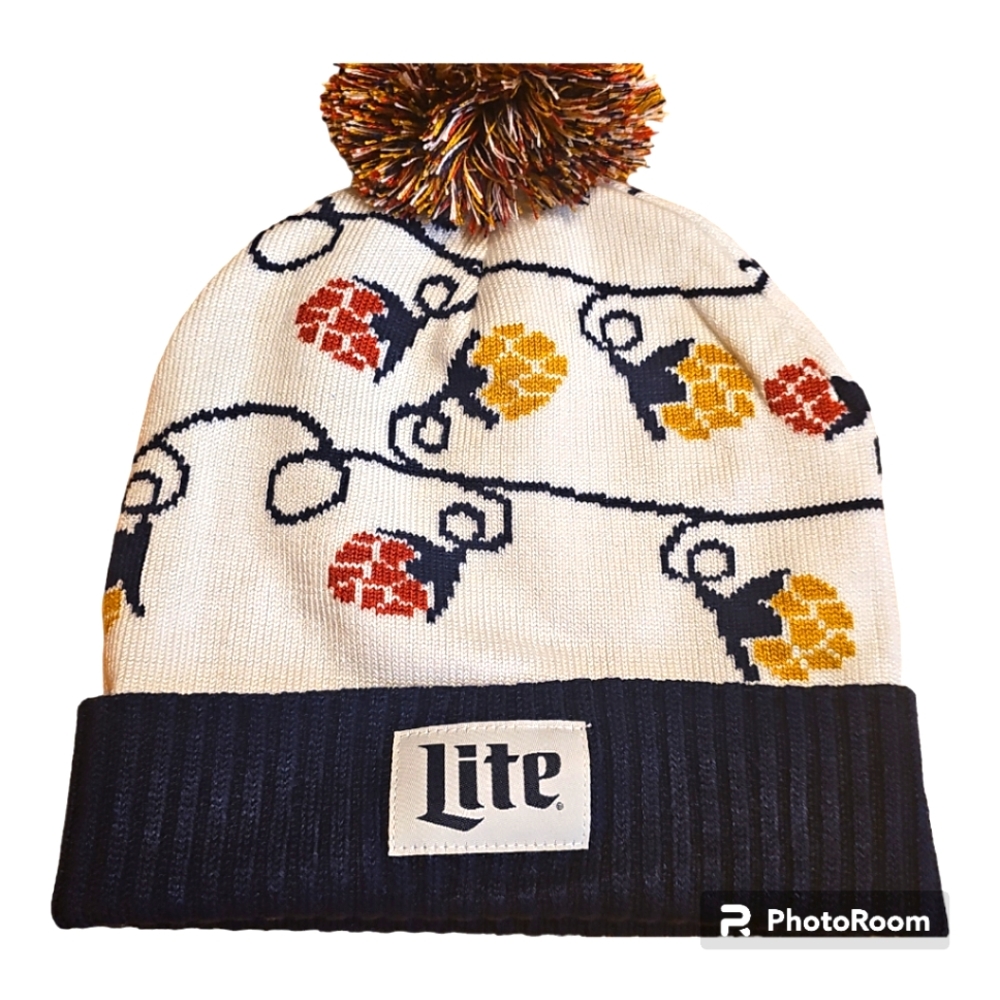 Miller Lite 2023 Winter Beanie Christmas Light Hopps Pom Pom Promotional Item